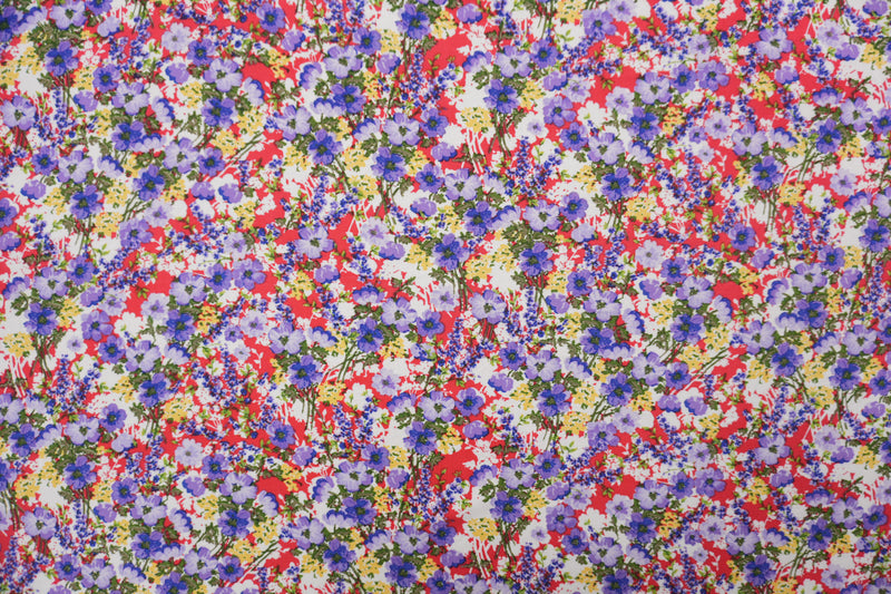 2 1/2 YD PC-Purple-Red-Multi Rayon Floral Printed Challis Woven Fabric