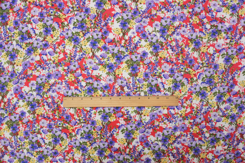 Purple-Red-Multi Rayon Floral Printed Challis Woven Fabric