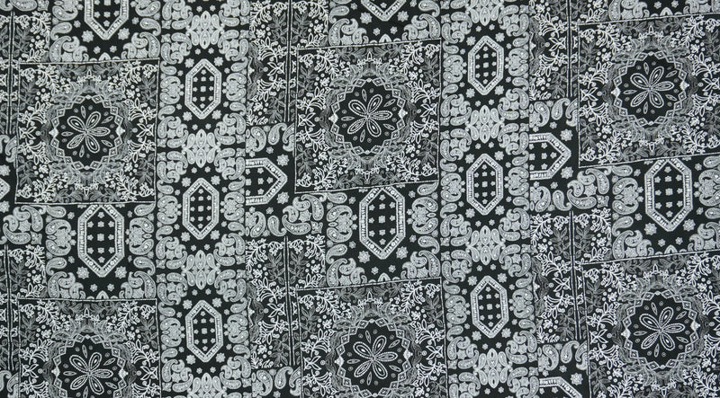 Black-White Rayon Floral Paisley Printed Challis Woven Fabric