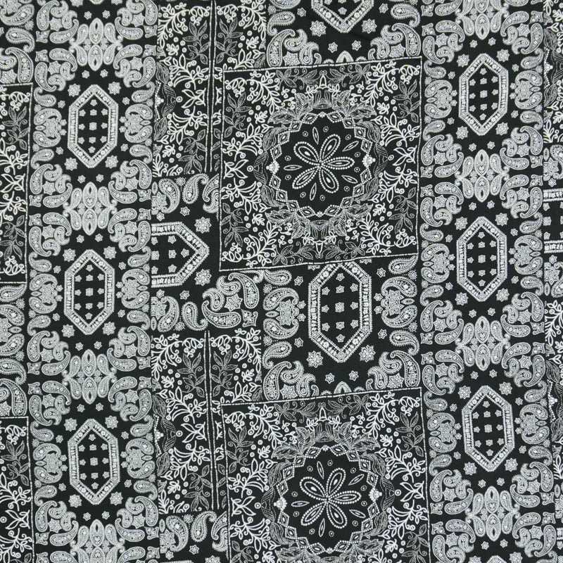 Black-White Rayon Floral Paisley Printed Challis Woven Fabric