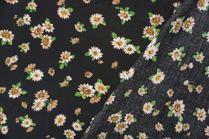 Black-Beige-Multi Rayon Floral Printed Challis Woven Fabric