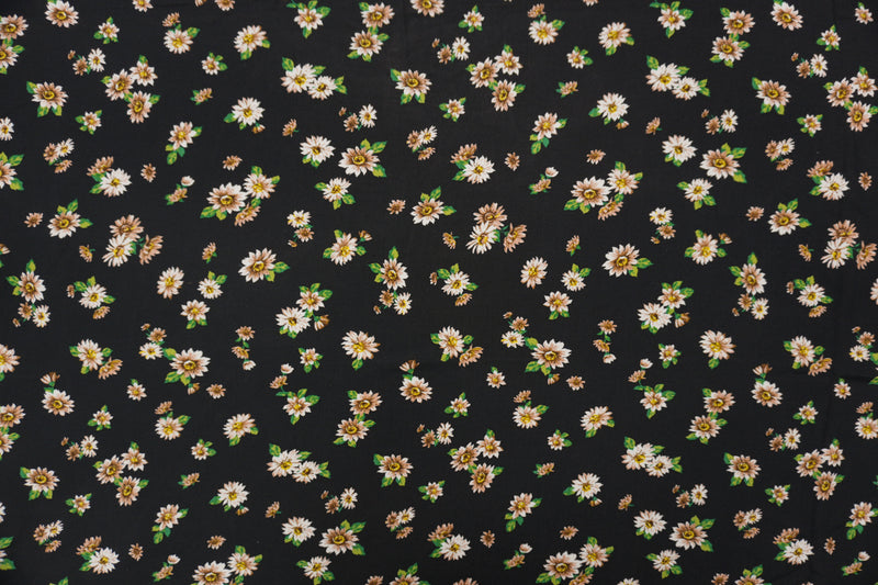 Black-Beige-Multi Rayon Floral Printed Challis Woven Fabric