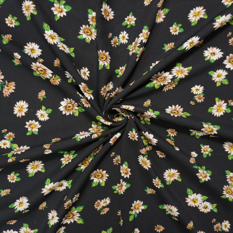 Black-Beige-Multi Rayon Floral Printed Challis Woven Fabric