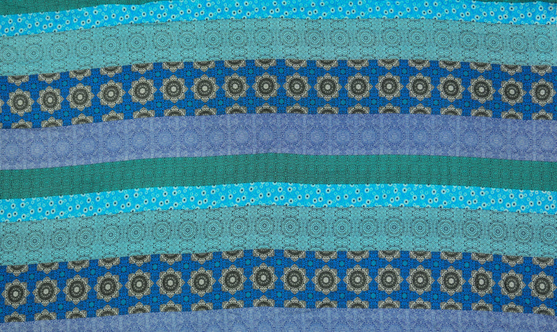 Blue-Teal-Multi Rayon Stripe Moroccan Printed Challis Woven Fabric