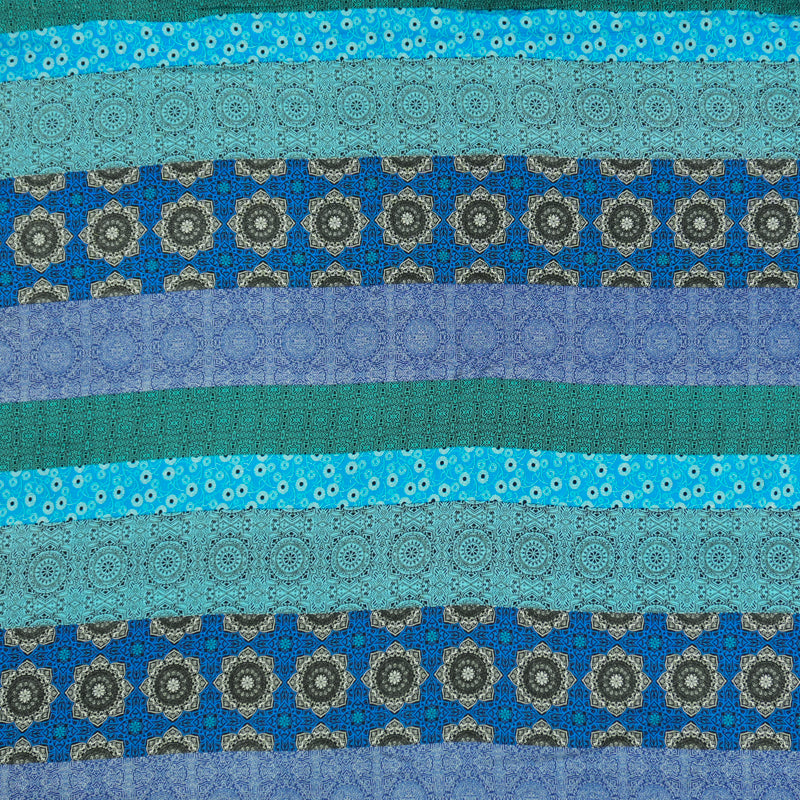 Blue-Teal-Multi Rayon Stripe Moroccan Printed Challis Woven Fabric