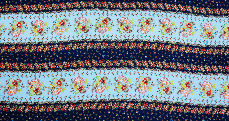 Blue-Multi Rayon Washable Floral Print Challis Woven Fabric