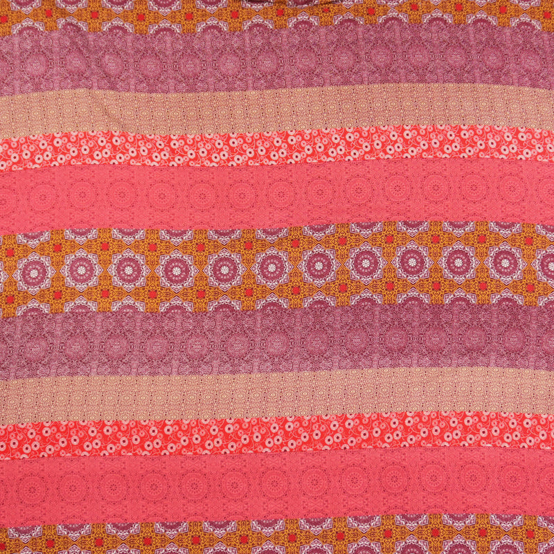 Red-Brown-Multi Rayon Stripe Moroccan Printed Challis Woven Fabric