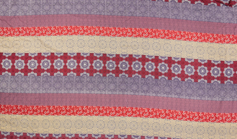 Purple-Beige-Multi Rayon Stripe Moroccan Printed Challis Woven Fabric