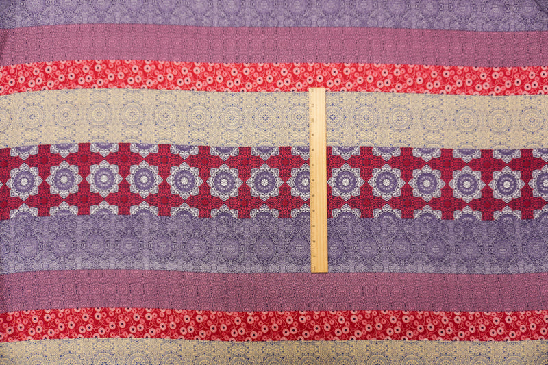 Purple-Beige-Multi Rayon Stripe Moroccan Printed Challis Woven Fabric