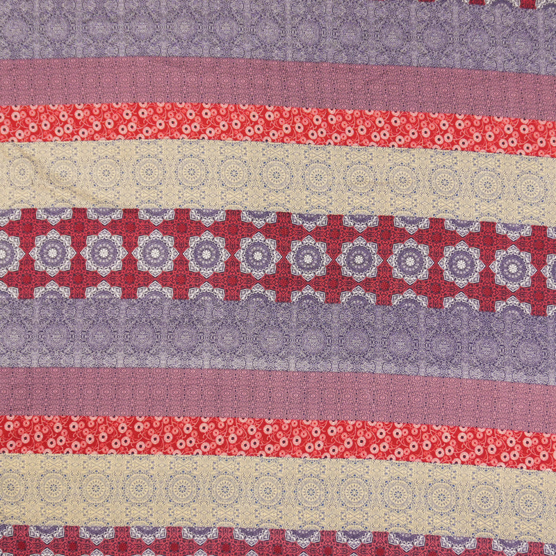 Purple-Beige-Multi Rayon Stripe Moroccan Printed Challis Woven Fabric