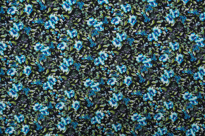 Black-Blue-Multi Rayon Floral Printed Challis Woven Fabric