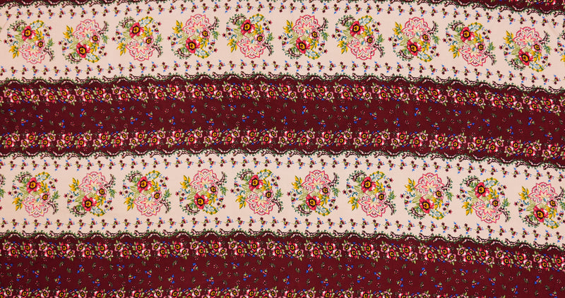 Red-Multi Rayon Floral Washable Printed Challis Woven Fabric
