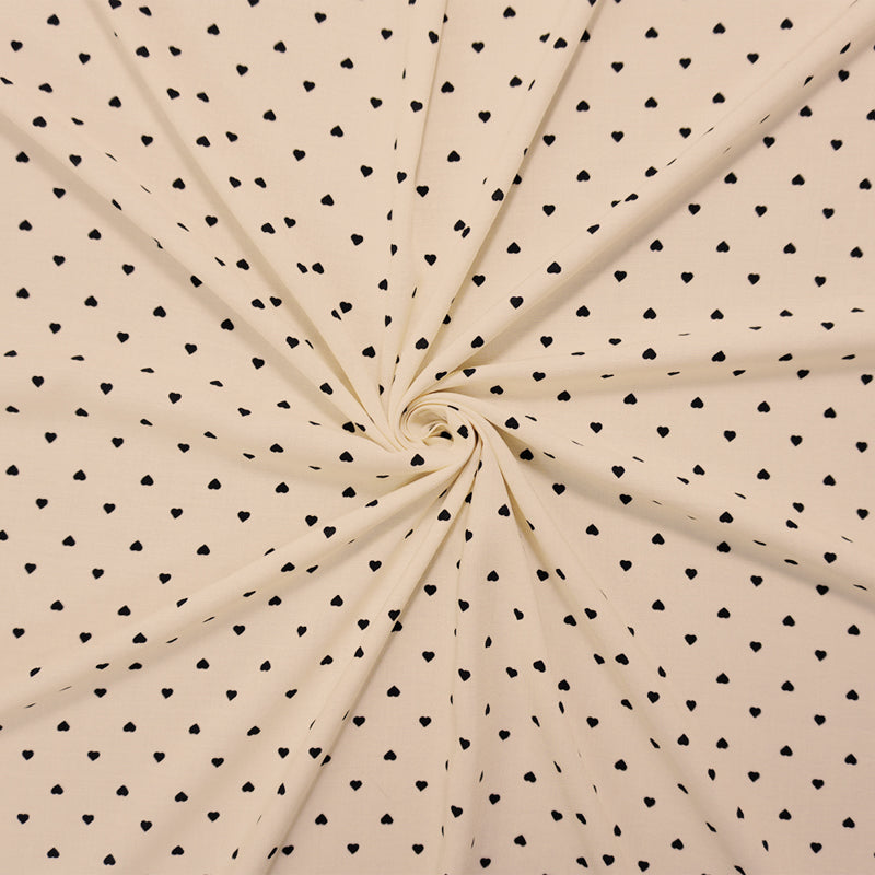 Beige-Black Rayon Heart Printed Challis Woven Fabric