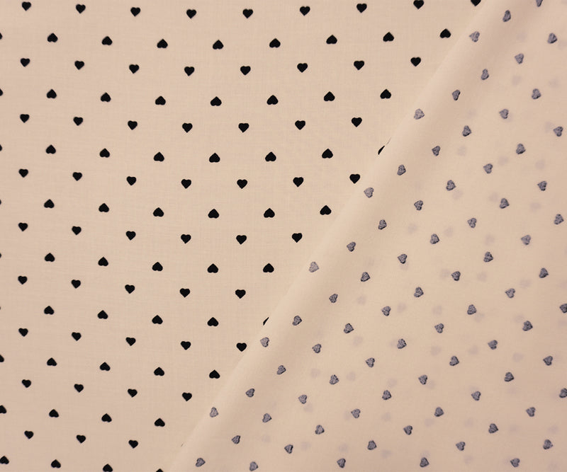 Beige-Black Rayon Heart Printed Challis Woven Fabric