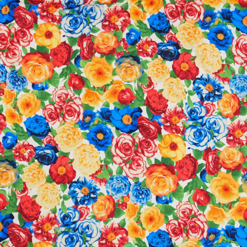 Red-Yellow-Multi Rayon Floral Printed Voile Woven Fabric