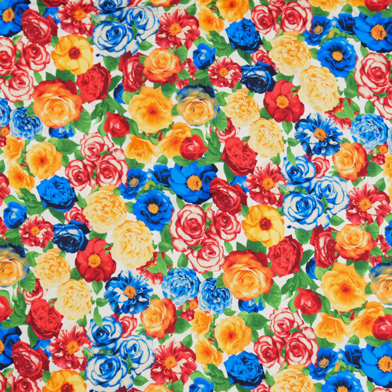 Red-Yellow-Multi Rayon Floral Printed Voile Woven Fabric