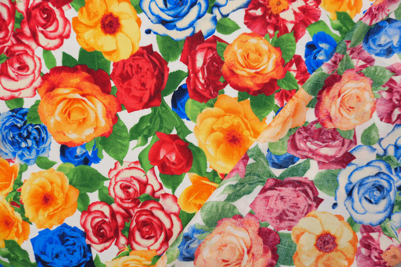 Red-Yellow-Multi Rayon Floral Printed Voile Woven Fabric