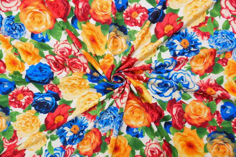 Red-Yellow-Multi Rayon Floral Printed Voile Woven Fabric