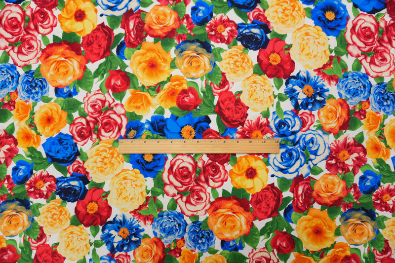 Red-Yellow-Multi Rayon Floral Printed Voile Woven Fabric