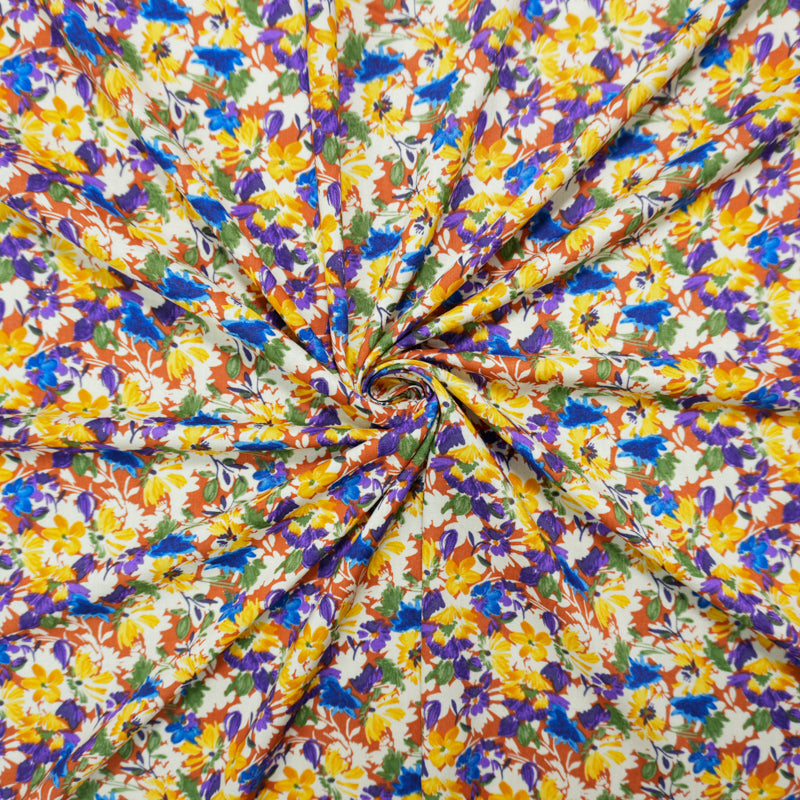 Brown-Yellow-Multi Rayon Floral Printed Voile Woven Fabric