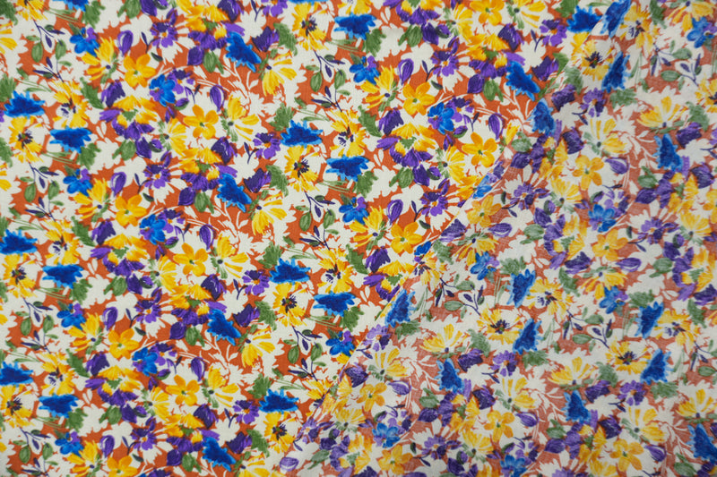 Brown-Yellow-Multi Rayon Floral Printed Voile Woven Fabric
