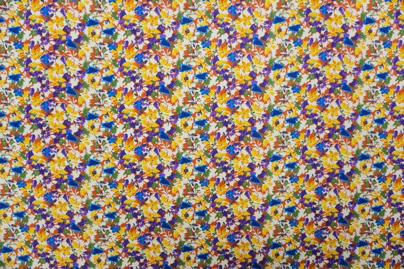 Brown-Yellow-Multi Rayon Floral Printed Voile Woven Fabric