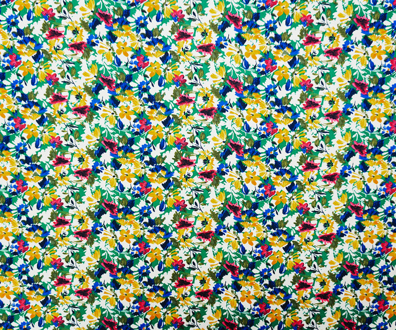 Green-Yellow-White Rayon Floral Printed Voile Woven Fabric