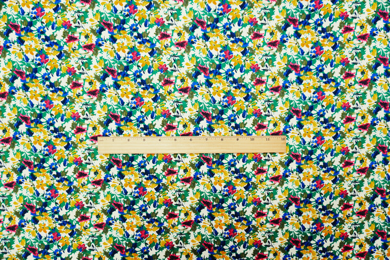 Green-Yellow-White Rayon Floral Printed Voile Woven Fabric