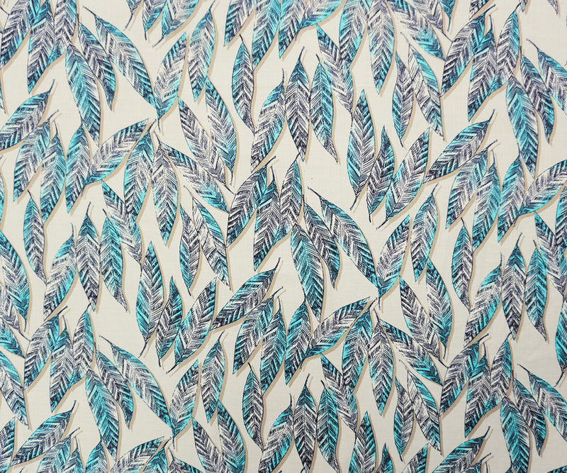 Beige-Teal-Black Rayon Leaves Printed Voile Woven Fabric