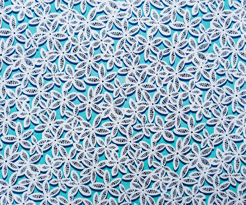 Teal-White-Multi Rayon Floral Printed Voile Woven Fabric