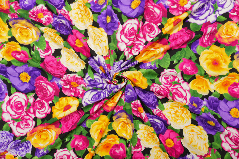 Purple-Pink-Multi Rayon Floral Printed Voile Woven Fabric