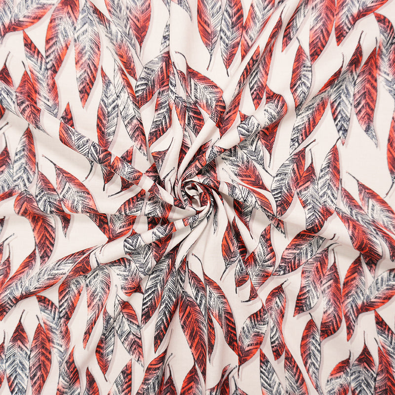 Pink-Red-Black Rayon Leaves Printed Voile Woven Fabric