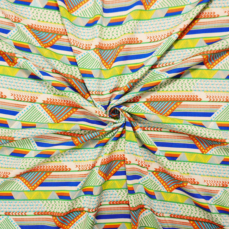 Green-Ivory-Multi Rayon Geometry Printed Voile Woven Fabric