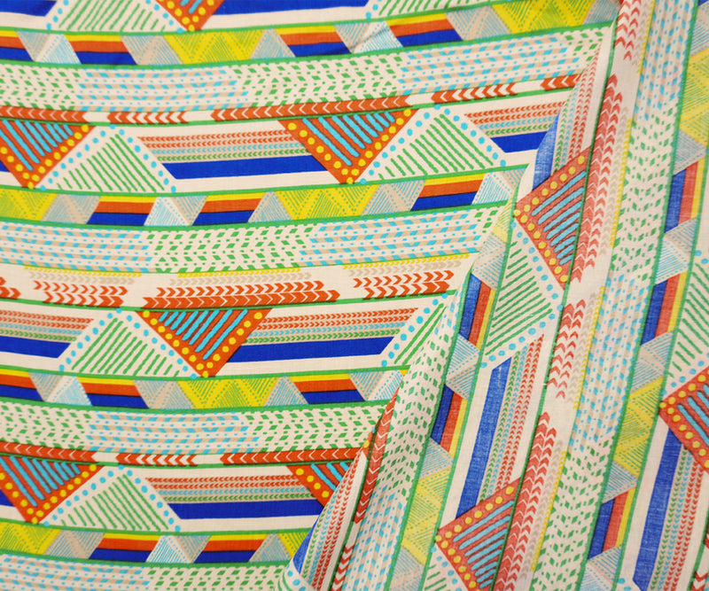 Green-Ivory-Multi Rayon Geometry Printed Voile Woven Fabric