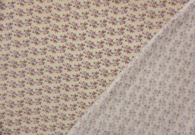 Beige-Brown-Multi Rayon Floral Printed Voile Woven Fabric