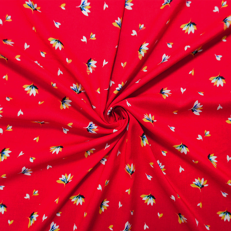 Red-Yellow-Multi Rayon Floral Printed Voile Woven Fabric