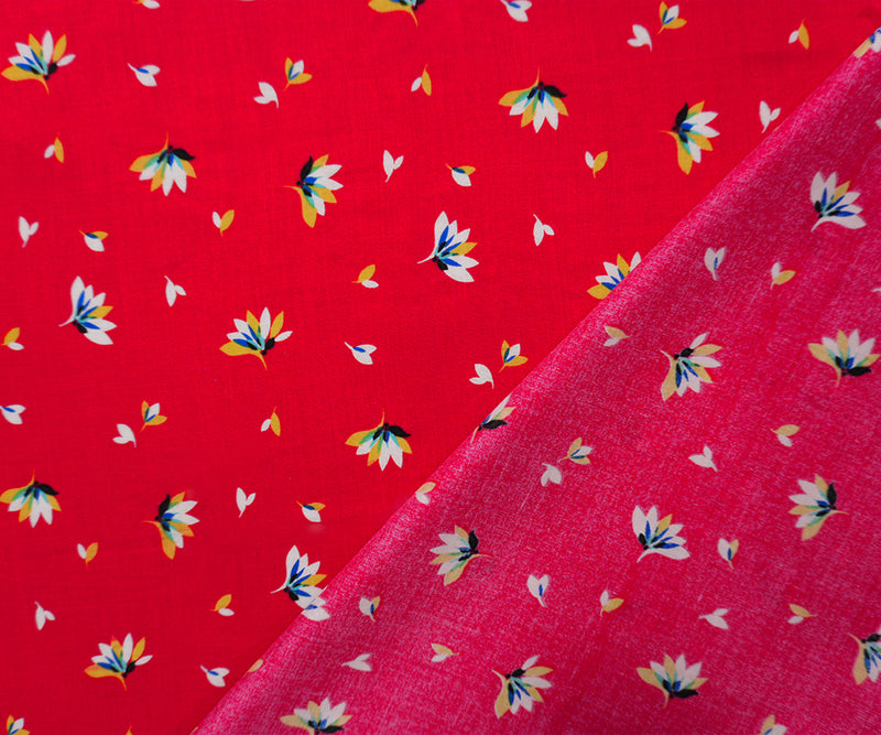 Red-Yellow-Multi Rayon Floral Printed Voile Woven Fabric