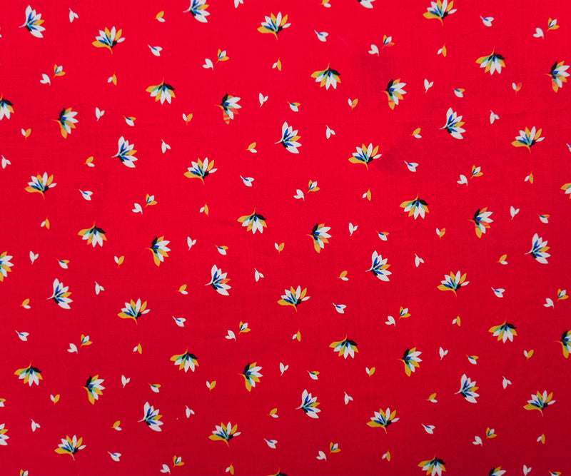 Red-Yellow-Multi Rayon Floral Printed Voile Woven Fabric