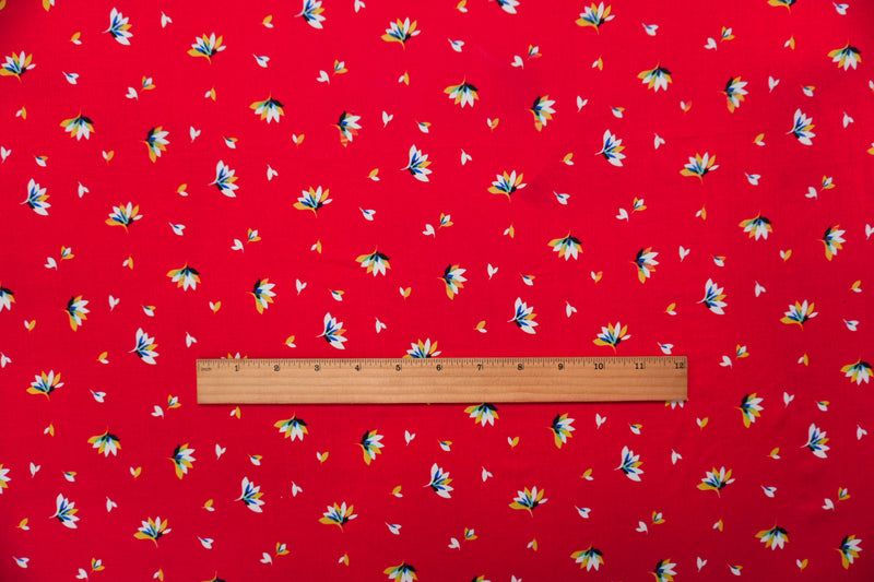Red-Yellow-Multi Rayon Floral Printed Voile Woven Fabric