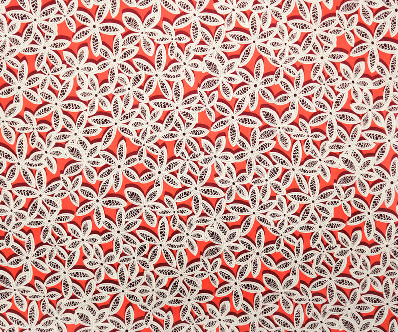 Orange-Red-White Rayon Floral Printed Challis Woven Fabric