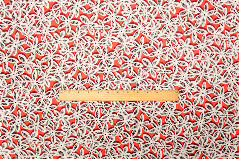Orange-Red-White Rayon Floral Printed Challis Woven Fabric