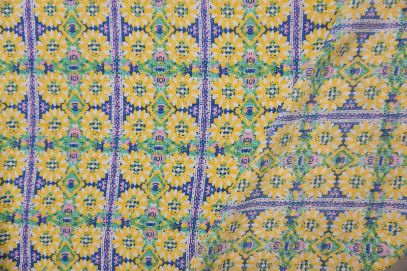 Yellow-Green-Multi Rayon Floral Printed Voile Woven Fabric