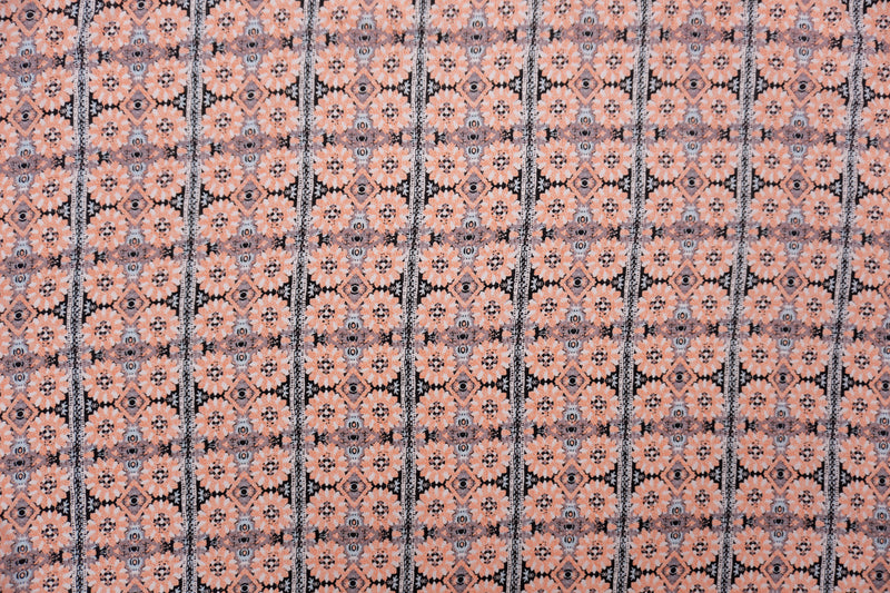 Orange-Black-Multi Rayon Floral Printed Voile Woven Fabric