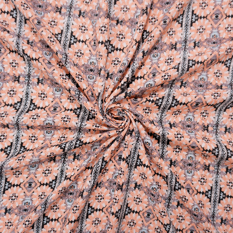 Orange-Black-Multi Rayon Floral Printed Voile Woven Fabric