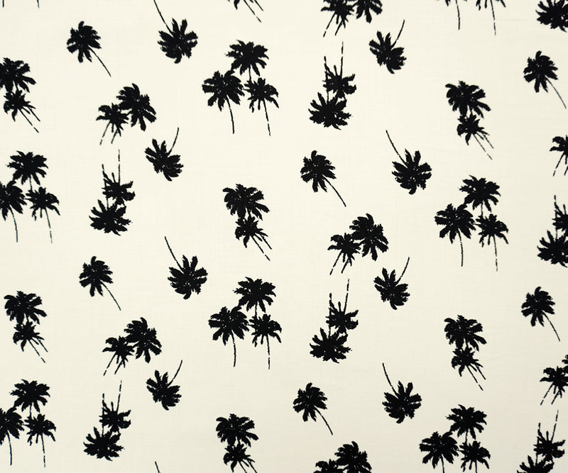 Black-White Rayon Palm Tree Printed Voile Woven Fabric