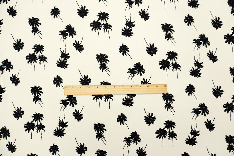 Black-White Rayon Palm Tree Printed Voile Woven Fabric