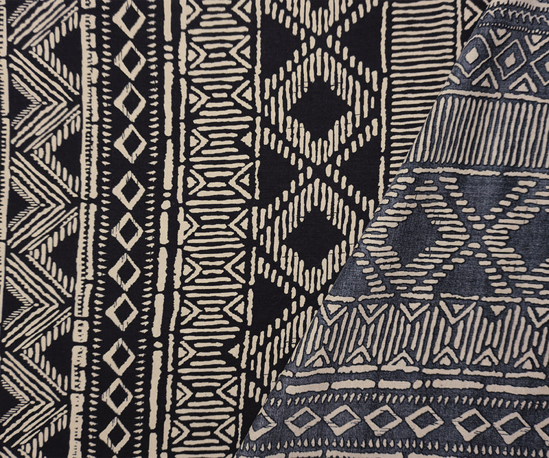 Black-Beige Rayon Aztec Printed Voile Woven Fabric