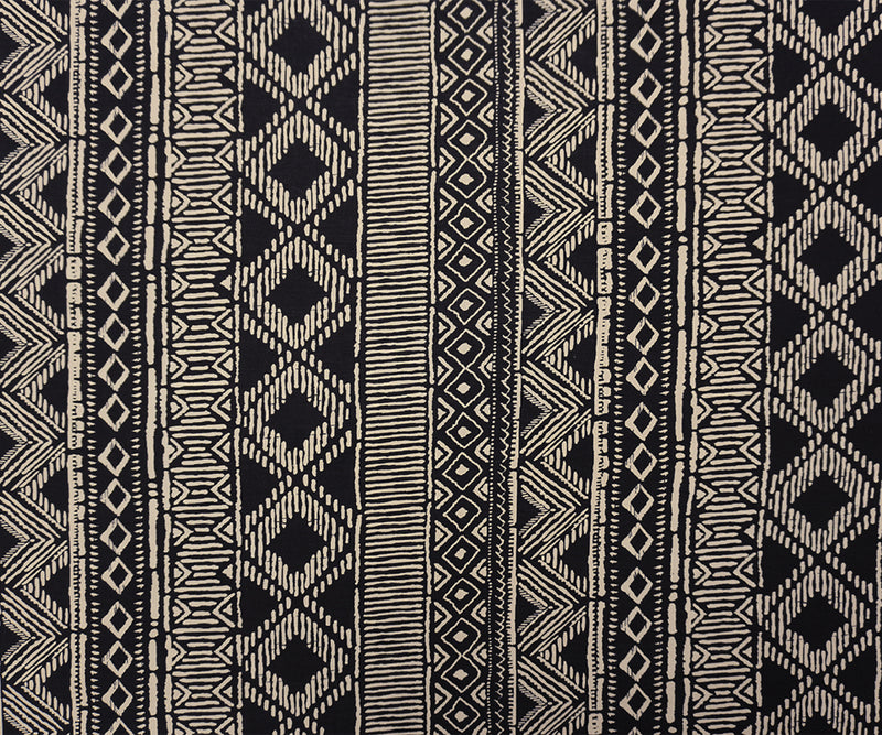 Black-Beige Rayon Aztec Printed Voile Woven Fabric