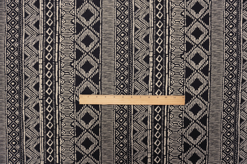 Black-Beige Rayon Aztec Printed Voile Woven Fabric