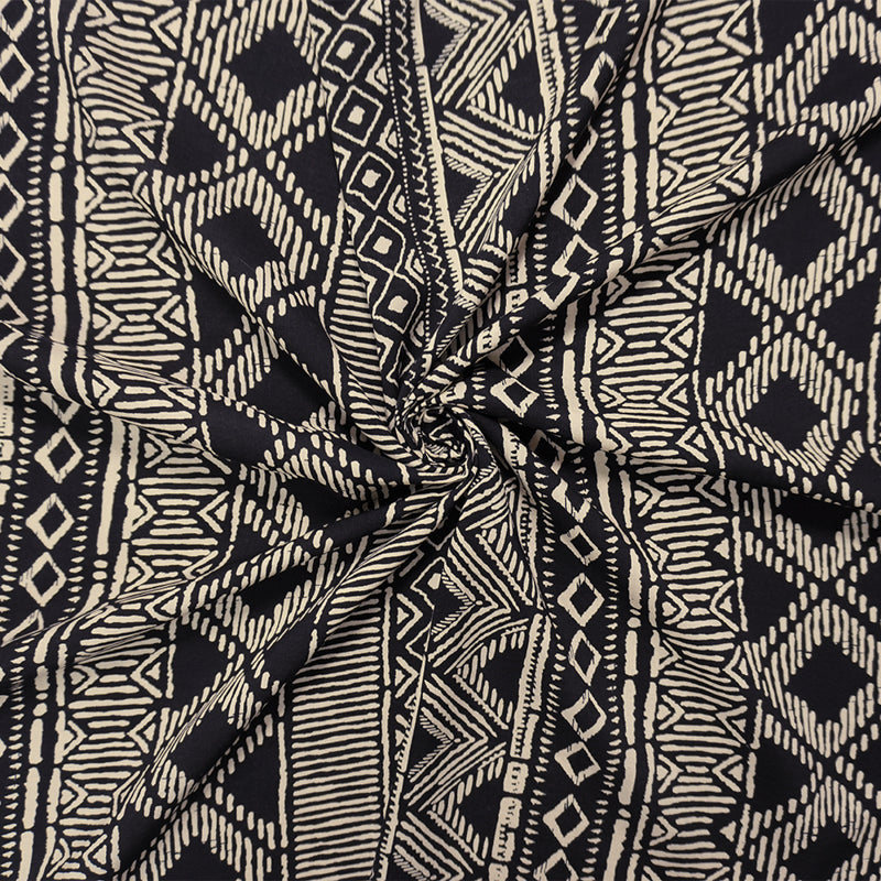 Black-Beige Rayon Aztec Printed Voile Woven Fabric